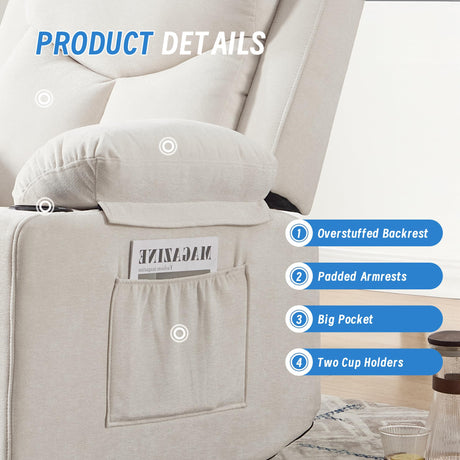 Sftaiyou Manual Rocker Recliner Chair for Adults with Vibration Massage,Glider Rocking Recliner Chairs for Living Room Bedroom Overstuffed Soft Reclining Sofa Chair with Pockets and Cup Holds (Beige) Sftaiyou