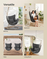 SONGMICS Hammock Chair, Load Capacity 500 lb, Hanging Chair with 2 Cushions, Large Hammock Swing with Chain and Pocket, for Indoor, Outdoor, Living Room, Bedroom, Slate Gray UGDC197G02 SONGMICS