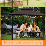 Burbell 5 x 11'grill Gazebo with Extra Shadow with 33ft Outdoor String Lights, Outdoor BBQ Grill Canopy with Extra Side Awnings and LED Lights with 40 Bulbs Waterproof for Patio Party Backyard (Brown) Burbell