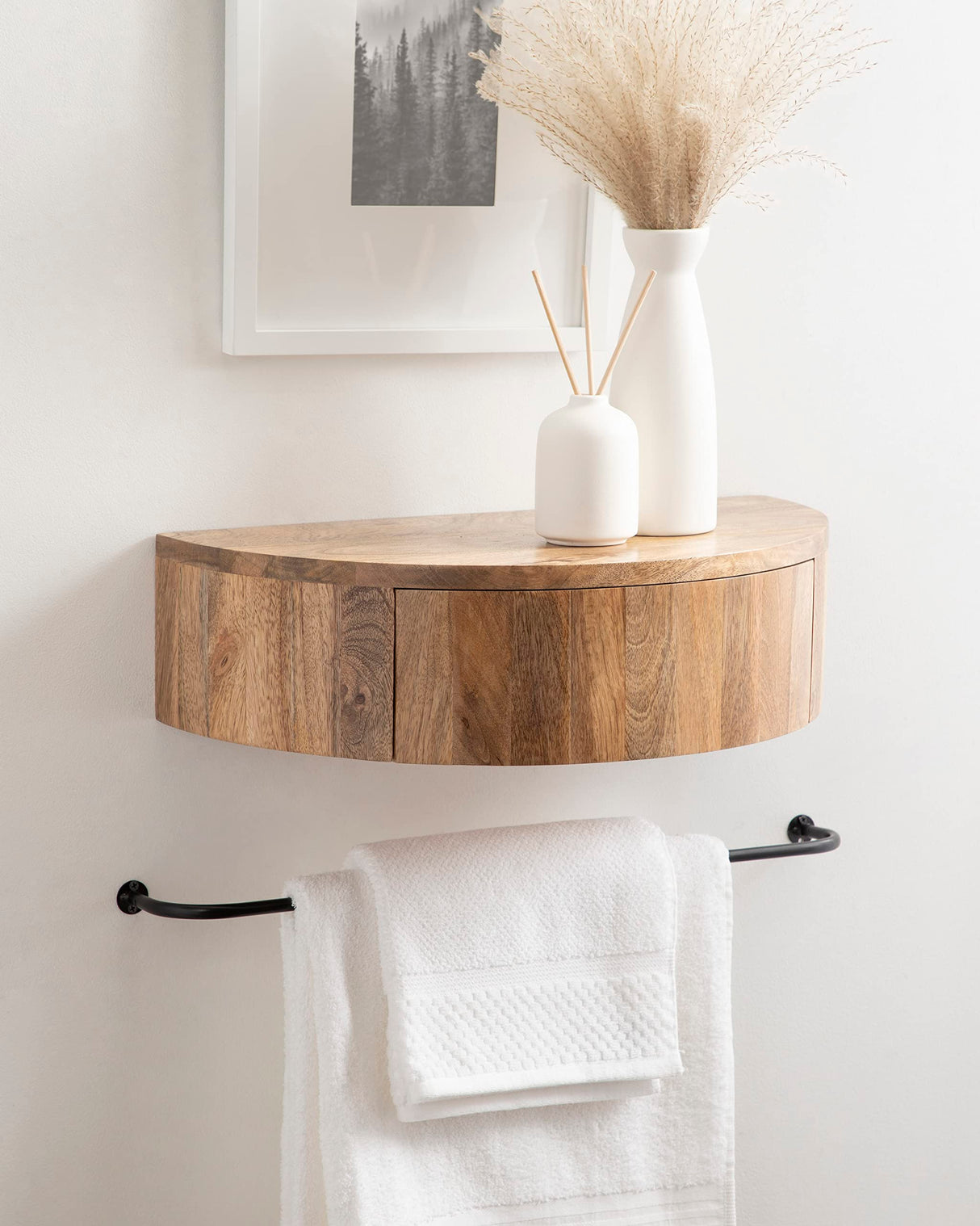 Kate and Laurel Reid Modern Wooden Floating Side Table, 20 x 11 x 6, Natural Brown, Contemporary Wood Floating Nightstand with Drawer for Extra Storage and Added Functionality Kate and Laurel