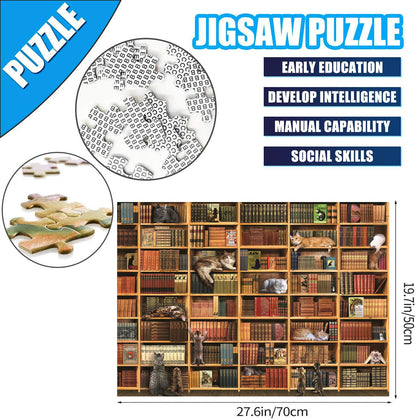 Puzzles for Adults 1000 Pieces and Up, Cats Library Jigsaw Puzzle, Funny Kitten Bookshelf Puzzles, Animal Pet Lover Challenging Puzzles for Friends Family Activity Game Nights Gifts