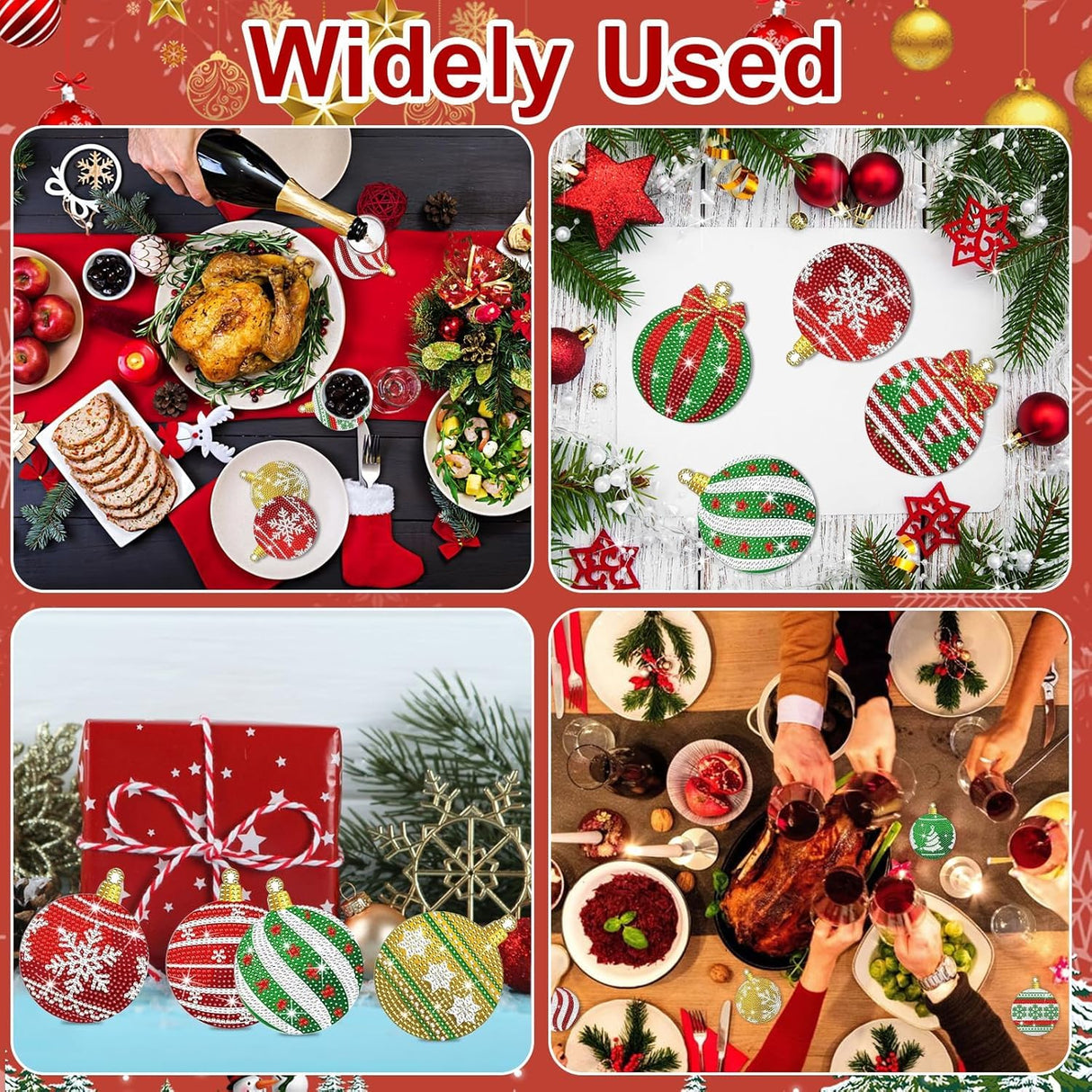 Hoxxu 10pcs Christmas Diamond Art Coasters Kit, 5D Christmas Diamond Painting Kits with Stand, Ideal for Cups, Wine Glasses, Perfect for Holiday Decor Table Setting Hoxxu