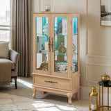 Eyisean Glass Display Cabinet, 52" H Curio Cabinet with Adjustable Shelves and Mirrored Back Panel, Wooden China Cabinet with Light Bulb, Rack for Living Room Storage (Oak - LED) Eyisean