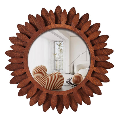 ABSWHLM Wall Mirror 12" Wood Farmhouse Sunburst Hanging Mirror Wall Decor for Bedroom Living Room Entryway (Black Walnut) - WoodArtSupply