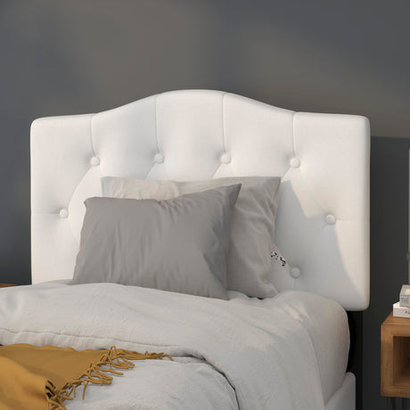 EMMA + OLIVER Tufted Upholstered Twin Size Headboard in White Fabric EMMA + OLIVER