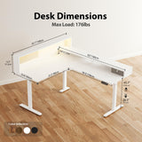 Agilestic L-Shaped Electric Standing Desk, 63x55 Inch Ergonomic Adjustable Height Desk with Storage, Stand Up Corner Desk Sit Stand Computer Table Power Outlet & LED Lights, Office Table, White Agilestic