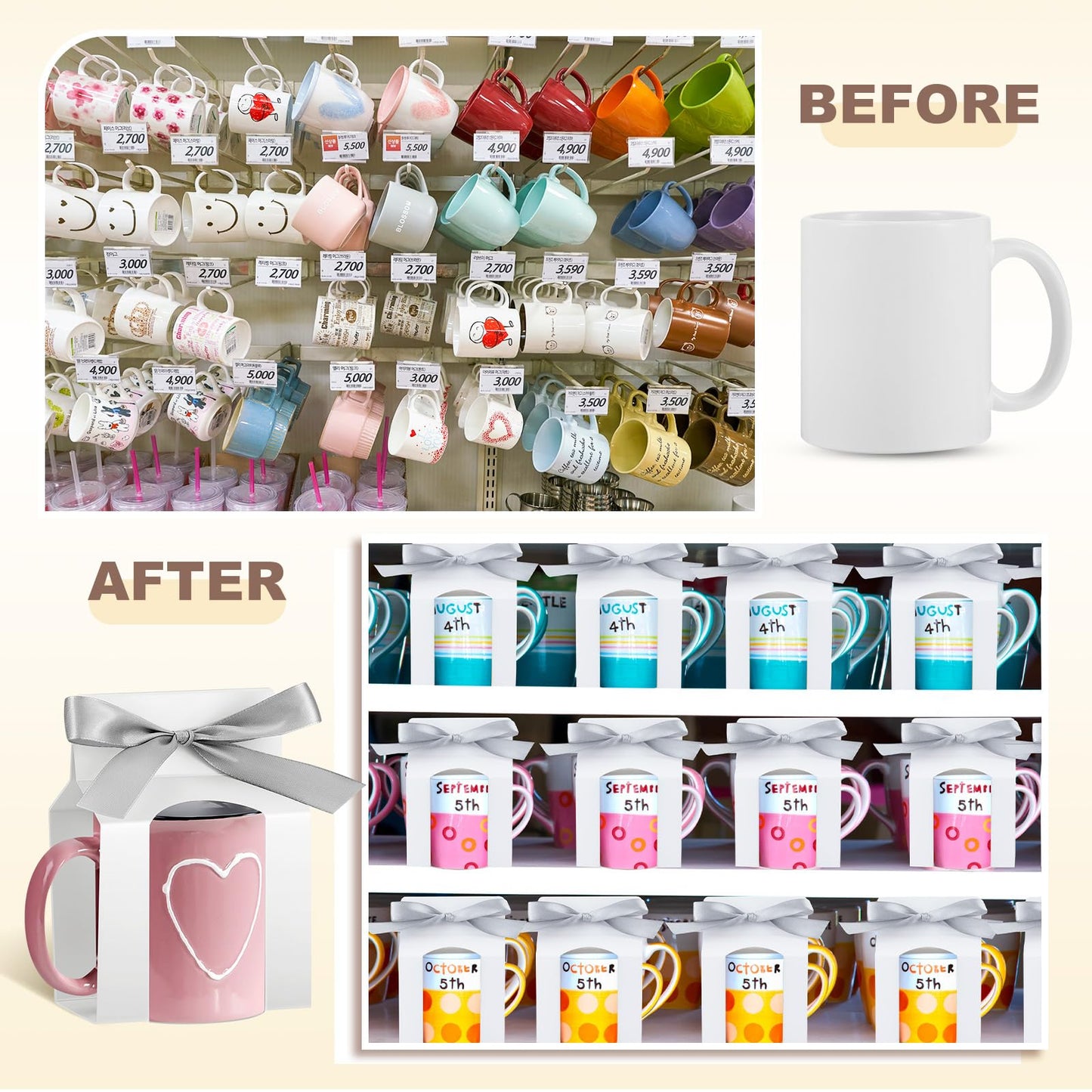 Kosiz 36 Pcs Mug Boxes Sublimation Mugs Gift Bags Mug Box Gift Box with Window Mug Boxes for Shipping Selling Gift Packaging Box for Mugs Gift Wrapping (for 11oz Mug,White, Silver)