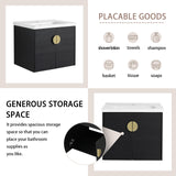 60inch Black Wall Mount Bathroom Vanity with 2 Sink, Wall Mount Double Bathroom Vanity Combo with Storage Cabinet and Opening Side Shelf, Bathroom Cabinet Floating Bathroom Vanity for Home Office Henf