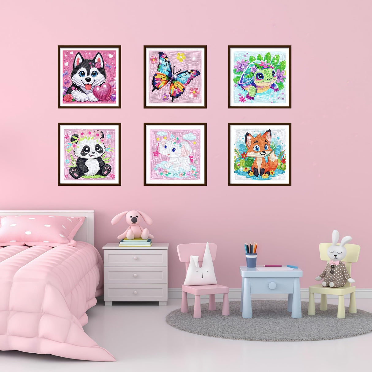 6 Pack Small Diamond Painting Kits for Kids Beginners, 5D Gem Art by Number for Children Ages 6-8-12,Cute Animal Dog Fun DIY Dot Painting Set,Home Wall Decor 6x6 Inch 5DDIYART