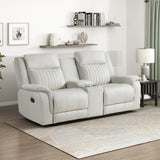 Lexicon Manual Double Reclining Loveseat, Polished Microfiber Manual Wall Hugger Loveseat Recliner for Living Room, Center Storage Console/Cup Holders, Easy Assembly, Beige Lexicon