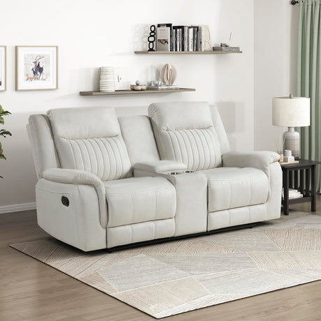 Lexicon Manual Double Reclining Loveseat, Polished Microfiber Manual Wall Hugger Loveseat Recliner for Living Room, Center Storage Console/Cup Holders, Easy Assembly, Beige Lexicon