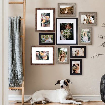 SESEAT Picture Frames Collage, Gallery Wall Frame Set with 11x14 8x10 5x7 4x6 Frames in 3 Different Finishes, Set of 10 - WoodArtSupply