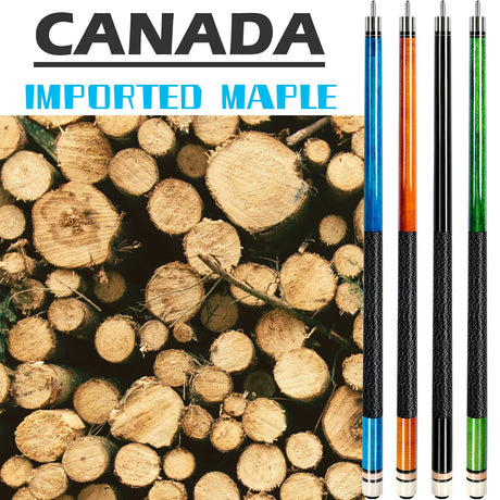 AKLOT Pool Cues,Set of 4 Pool 58" Cue Sticks Canadian Maple Wood Cue Stick for Professional Billiard Players 18 19 20 21 oz AKLOT