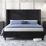 HOWE King Size Upholstered Bed Frame, Wingback Platform Bed with 50.8" Headboard, Corduroy/Solid Wood Leg/No Box Spring Needed/Noise Free/Black HOWE
