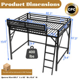 Mirightone Queen Size loft Bed with A Shelf, Metal Loft Beds with Soft Ladder Rung Cover, Heavy-Duty Tall Loft Bed Frame for Kids Boys Girls Teens Adults, Noise-Free,No Box Spring Needed, Black Mirightone