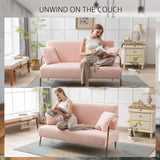 Dolonm 60" Bouclé Loveseat Sofa, 2 Seater Upholstered Sofa Couch with 2 Pillows, Mid Centry Teddy Fabric Sofa with Gold Metal Legs, Sofa for Small Space, Apartment, Office, Bedroom Dolonm