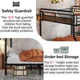 Full XL over Queen Bunk Beds for Teens or Adults ,Industrial Heavy-Duty 2 IN 1 Metal Convertible Bunk Bed with Ladder and Slats Support ,15.9" High Guard Rail,Space-Saving ,Noise Reduced,Black Mirightone