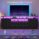 HAUOMS TV Stand & Dresser for 65 Inch TV, 63" W with LED Lights & Power Outlets, Black Long Dresser with 12 Fabric Drawers, Entertainment Center with Shelves, for Bedroom HAUOMS