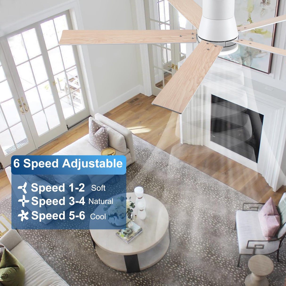 Rayqueen 60 Inch Ceiling Fans with Lights and Remote,Flush Mount White Ceiling Fan with 5 Dual Sided Blades,6 Speed Reversible DC Motor,3CCT Dimmable LED-Low Profile Design for Indoor or Covered Patio Rayqueen