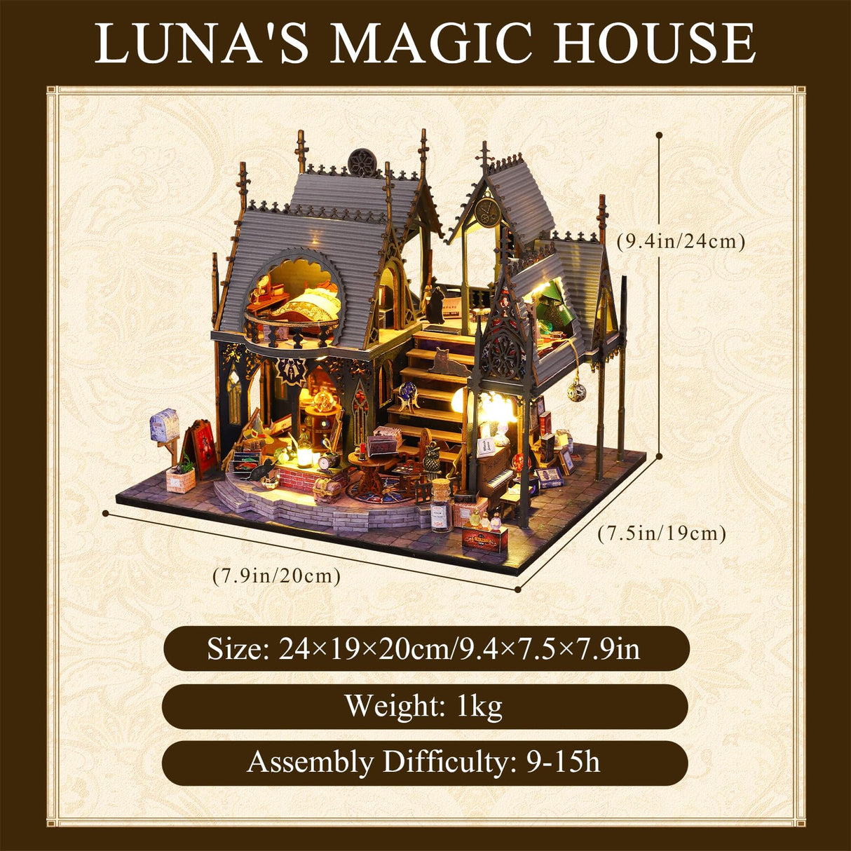 DIY Miniature House Kit, Tiny for Adults to Build, 3D Wooden Puzzles Dollhouse Bookshelf Insert Decor Alley-Creativity Kit with LED Light for Family and Friends (Luna's Magic House) FLYINTOYS