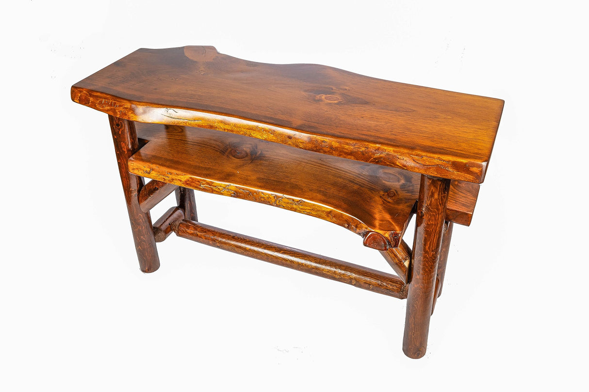 Rustic Log Live Edge Wooden Console Sofa Table for Entryway with Shelf Storage (Honey Pine) Southern Rustic Logwerks