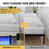 Awesofurni Queen Bed Frame with Smart LED Lights, 7 Inch Basics Metal Bed Frame, Heavy Duty 9-Leg Base for Box Spring and Mattress, Noise-Free, Easy Assembly, Black Awesofurni