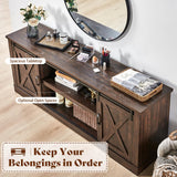 AMERLIFE 66" Farmhouse TV Stand for 75 Inches TVs, Entertainment Center with Sliding Barn Door and Adjustable Shelf & Feet, Console Table with Storage, Reclaimed Barnwood AMERLIFE