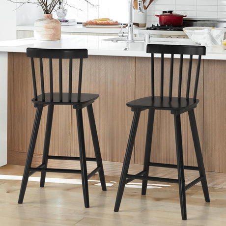 LUE BONA Windsor Wooden Bar Stools Set of 2 for Kitchen Island, Farmhouse 24 Inch Counter Height Stools Chairs with Spindle Back, Black LUE BONA
