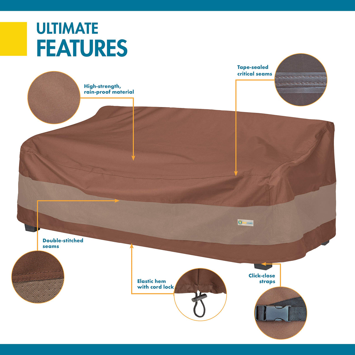 Duck Covers Ultimate Waterproof Patio Sofa Cover, Outdoor Couch Cover with All Weather Protection, Patio Furniture Covers with Attachment Strap, 79W x 37D x 35H inch, Outdoor Sofa Cover Duck Covers