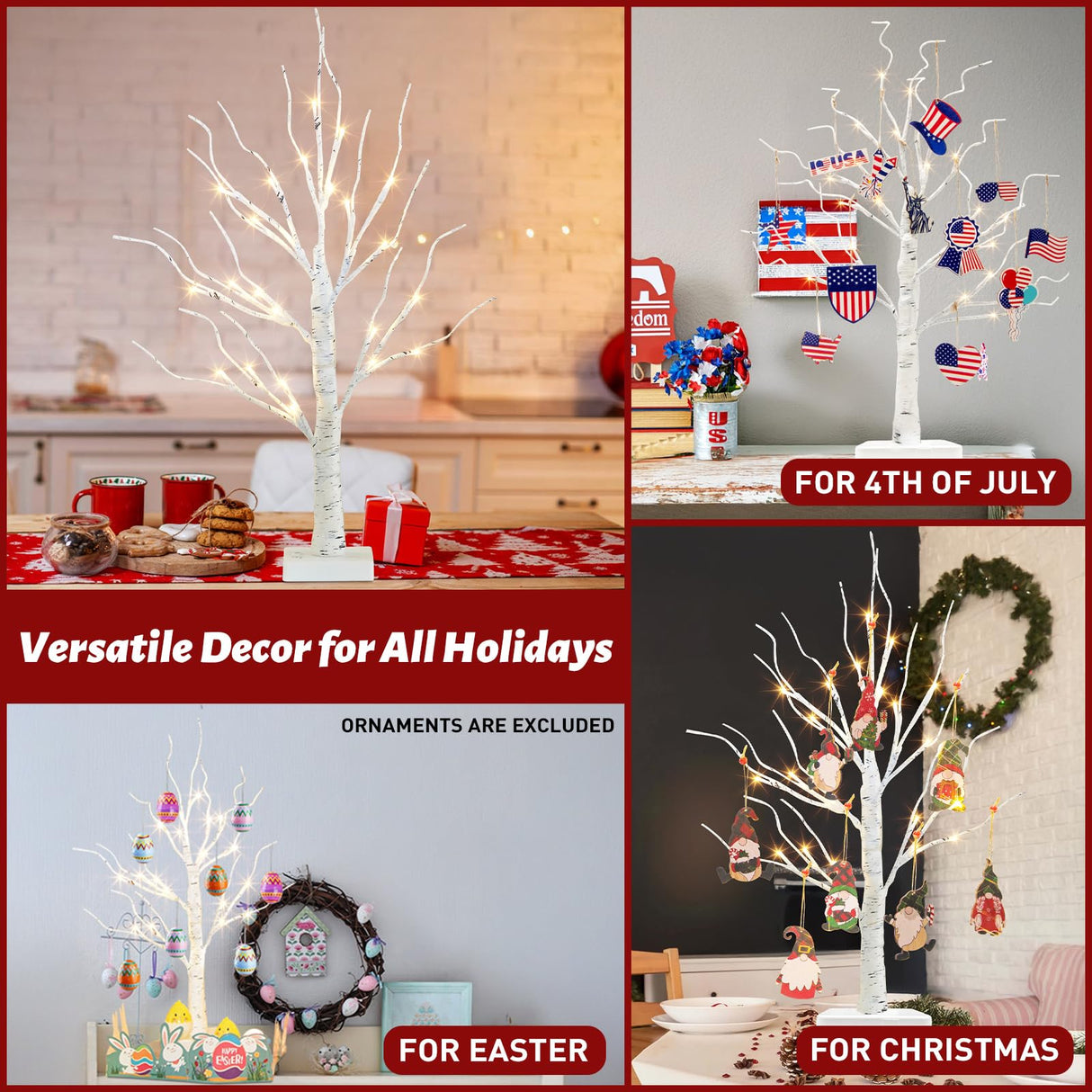 PEIDUO Artificial Tree for Table Decor, 2FT Birch Tree with LED Lights, Warm White Fairy Lights Spirit Tree Lamp for Home Indoor Tabletop Centerpiece, Battery Powered, Timer PEIDUO