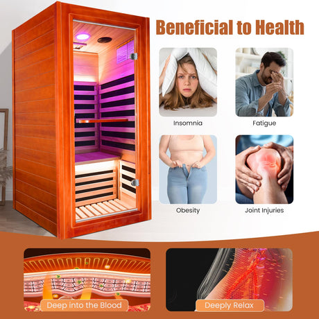 Far Infrared Sauna for Home Indoor Sauna Wooden Dry Saunas for 1 Person 1020W 110V with Control Panel, Bluetooth Speaker, Reading Lamp ToTibuy