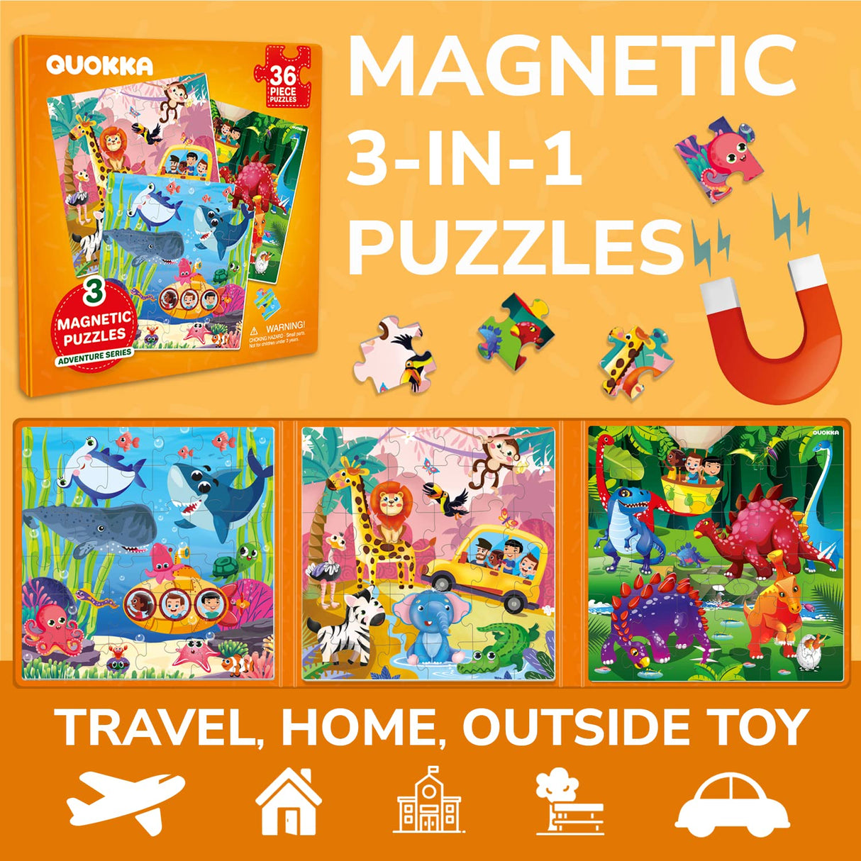 QUOKKA Magnetic Puzzles for Kids 4-6 - 36 Pieces Sudoku Puzzles Games for Kids Ages 3-5 - Animal Car Activities Toy for Boys and Girls 2-4 yo - Learning Magnet for Road Trip QUOKKA