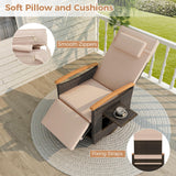 HAPPYGRILL Outdoor Swivel Rattan Recliner Chairs Set of 2, 360° Patio Wicker Chaise Lounge Chair with Adjustable Backrest & Footrest, Flip Side Table for Outside Porch, Poolside & Backyard (Beige) HAPPYGRILL