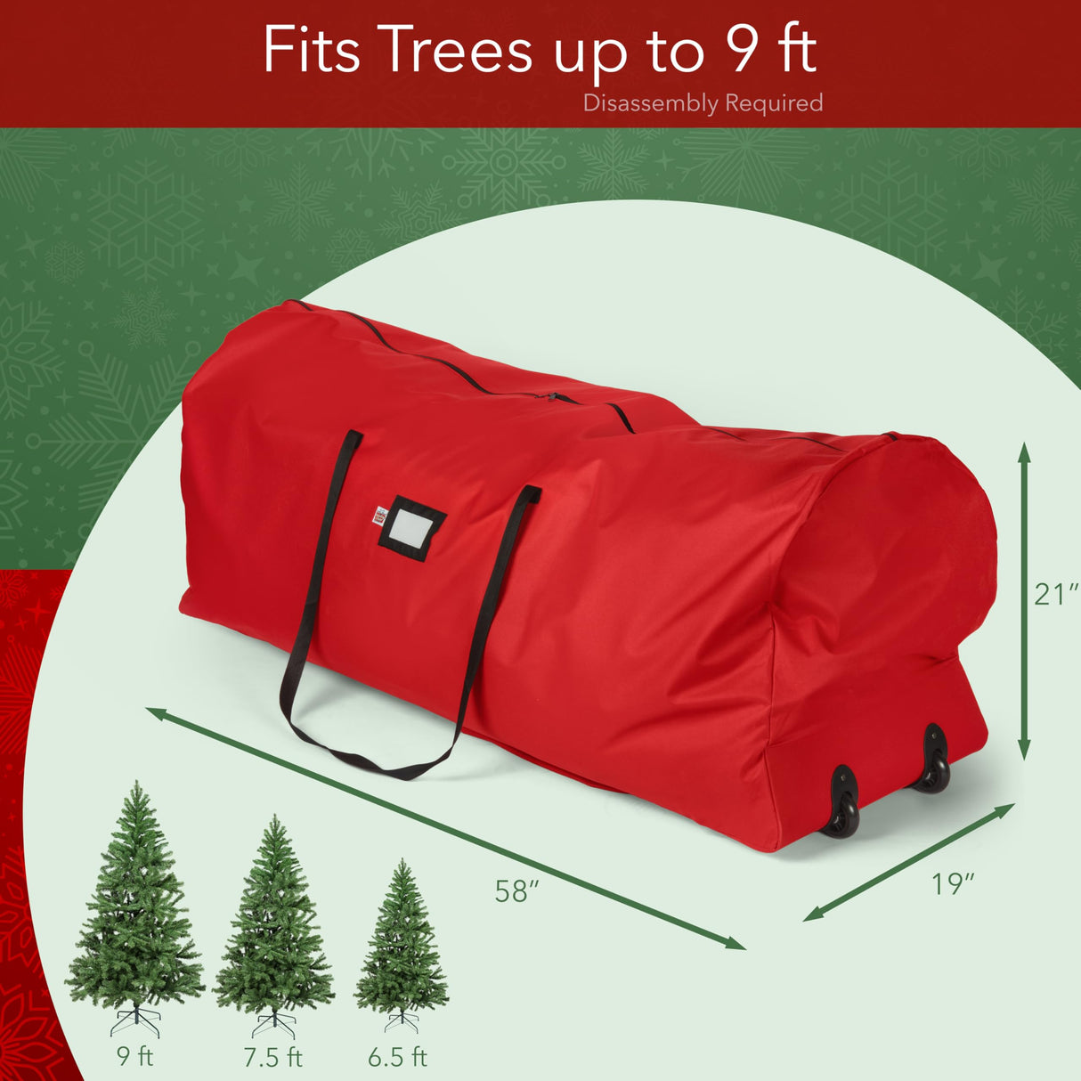 Holiday Cheer Christmas Tree Storage Bag with Wheels – Heavy Duty Christmas Tree Bag Fits Up to 9ft Tall Artificial Christmas Tree, Waterproof, Durable Handles & Zipper – Xmas Tree Storage Bag (Red) Holiday Cheer