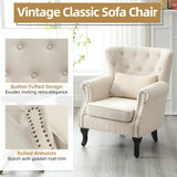 ABET Linen Wingback Chair Set of 2, Upholstered Club Chair for Living Room, Modern Rivet Trim Accent Armchair with Removable Lumbar Pillow, Comfy Single Sofa for Living Reading Room, Beige ABET