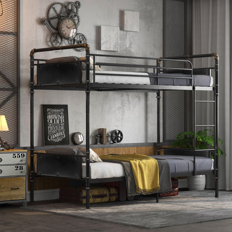 2 IN 1 Metal Bunk Bed Twin Over Twin, Convertible Twin Bunk Beds into 2 Individual Twin Size Bed for Kids Adults, 16.5" High Guard Rail,Space-Saving No Box Spring Needed Easy Assembly (Black) Whalefall