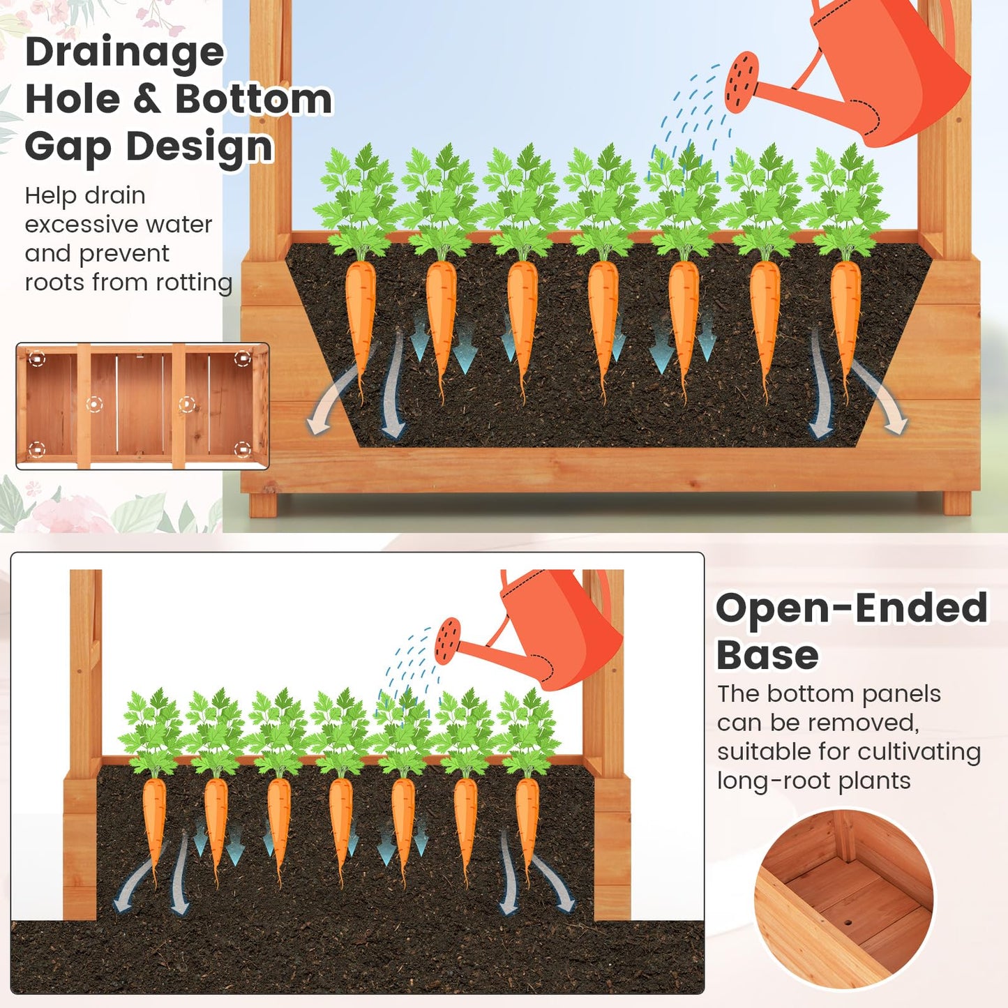 S AFSTAR 72-Inch Raised Garden Bed with Arch Trellis, Hanging Roof & Drainage Holes, Vertical Plant Container for Vine Climbing Plant Flower, Indoor Outdoor Wood Elevated Planter Box for Gard - WoodArtSupply