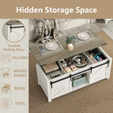 Furnihold 47.3''Lift Top Coffee Table, Farmhouse Center Table with Large Storage & Sliding Barn Doors, Modern Rectangular White Cocktail Table for Living Room, Grey Top Furnihold