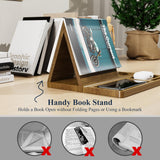 NiHome Bamboo Wooden Book Stand Holder with Triangle Design for Spine-Friendly Book Resting, Natural Finish Multipurpose Organizer with Detachable Magnetic Base for Glasses, Pens, Smartphone (Brown) NiHome