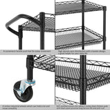 Finnhomy 3 Tier Heavy Duty Commercial Grade Utility Cart, Wire Rolling Cart with Handle Bar, Steel Service Cart with Wheels, Kitchen Carts on Wheels, Metal Cart Shelf Size 18" D x 36" W, NSF, Black Finnhomy