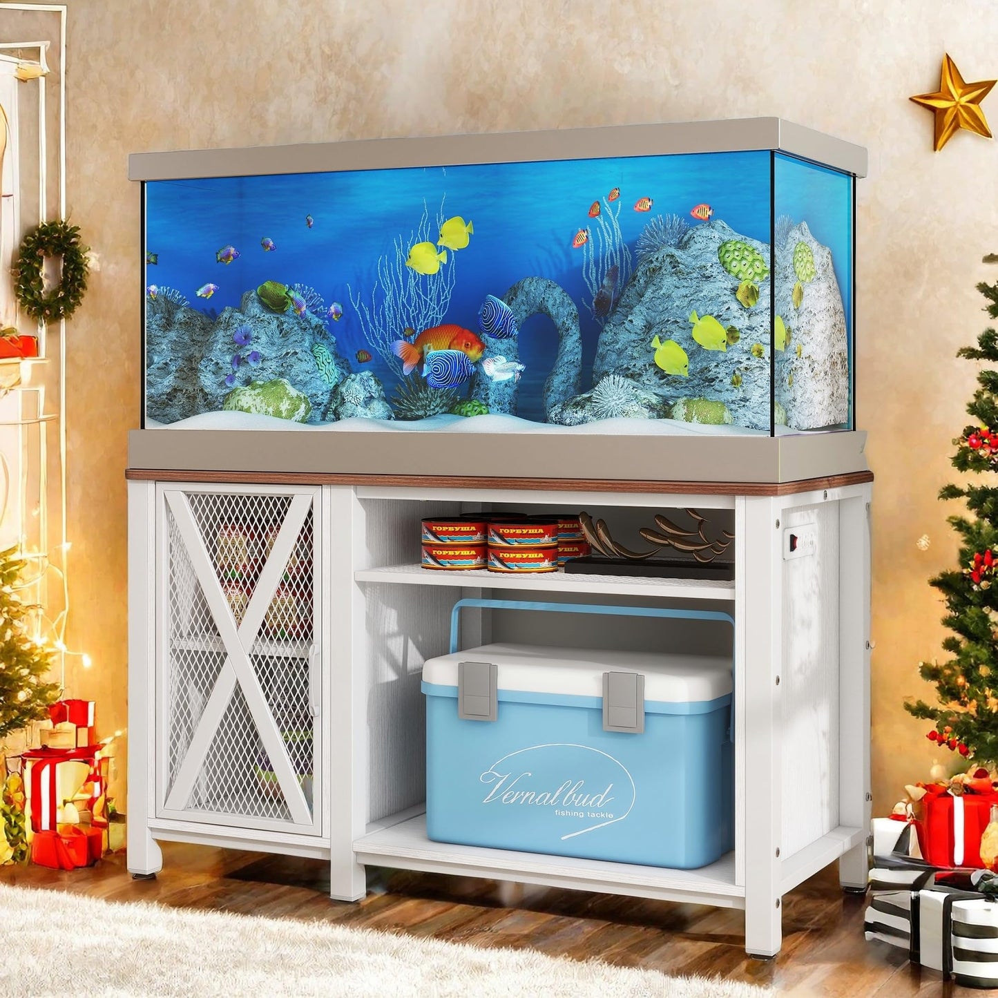 YITAHOME Heavy Duty 55-75 Gallon Aquarium Stand with Power Outlets, Cabinet for Fish Tank Accessories Storage - Metal Fish Tank Stand Suitable for Fish Tank, Turtle Tank, 880LBS Capacity, White