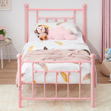 VECELO Twin Size Metal Platform Bed Frame with Headboard and Footboard, Heavy Duty Slat Support/No Box Spring Needed Mattress Foundation/Underbed Storage Space, Victorian Style VECELO