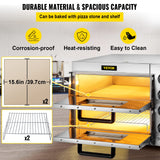 Commercial Pizza Oven Countertop 14" Double Deck Layer 110V 1800W Stainless Steel, Silver VEVOR