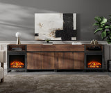 WAMPAT Fireplace TV Stand for TVs up to 110 inch, 4 in 1 Modern Entertainment Center with LED Lights & Adjustable Shelf, TV Console for Living Room,Brown WAMPAT