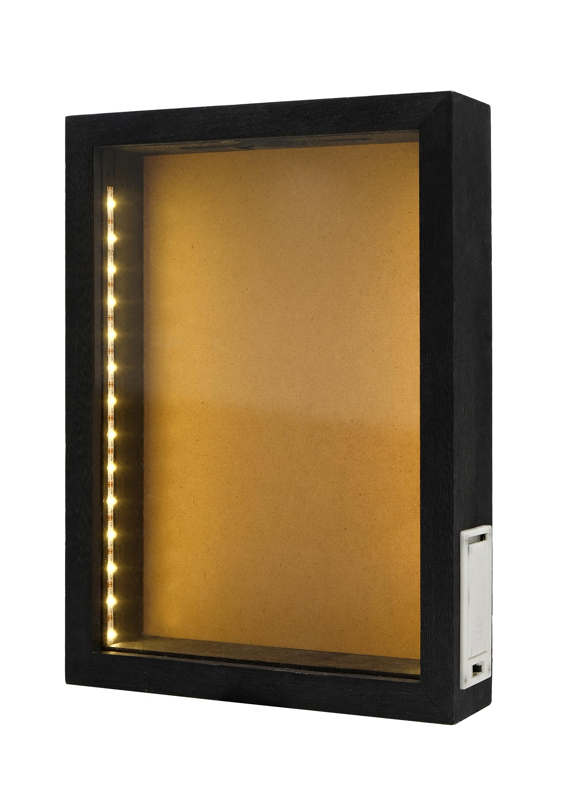 hvfun 8"X11" Rustic Black Wood Shadow Box with Lights,LED-lit Display case for Wine Corks, Tickets, and Creative Exhibits,Artistic Presentations - WoodArtSupply