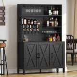 DWVO Tall Liquor Cabinets with LED Light, 71" Wine Liquor Bar Cabinet w/ 6-Bottle Liquor Dispenser & Wine Rack, Farmhouse Kitchen Cabinet for Dining Room, Black DWVO