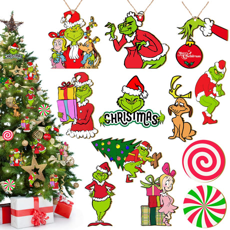 Christmas Tree Decorations, 24 PCS Wood Christmas Tree Hanging Ornament Holiday Xmas Ornaments Xmas Decorations Decor Home Indoors Reechain