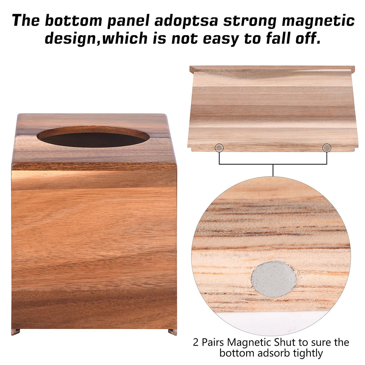 KYDIFS Tissue Box Cover Square, Acacia Wood Tissue Box Holder with Slide-Out Bottom, Wooden Tissue Box Cover Cube for Bathroom, Bedroom, Dinner Table, Office,Kitchen(Square) KYDIFS