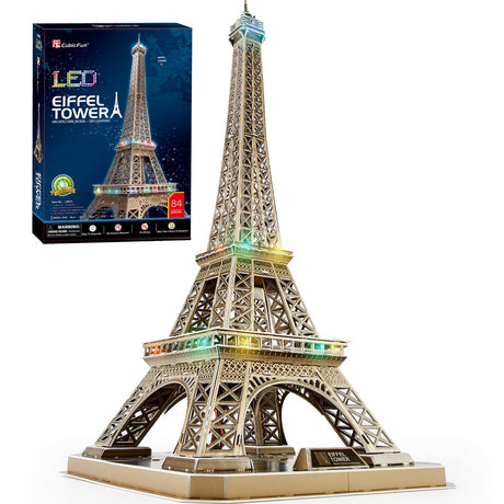CubicFun 3D Puzzle for Adults Eiffel Tower with Shining LED Lights, Romantic Paris Architecture Model Building Kits Decor, Gift for Women Men, 84 Pieces CubicFun