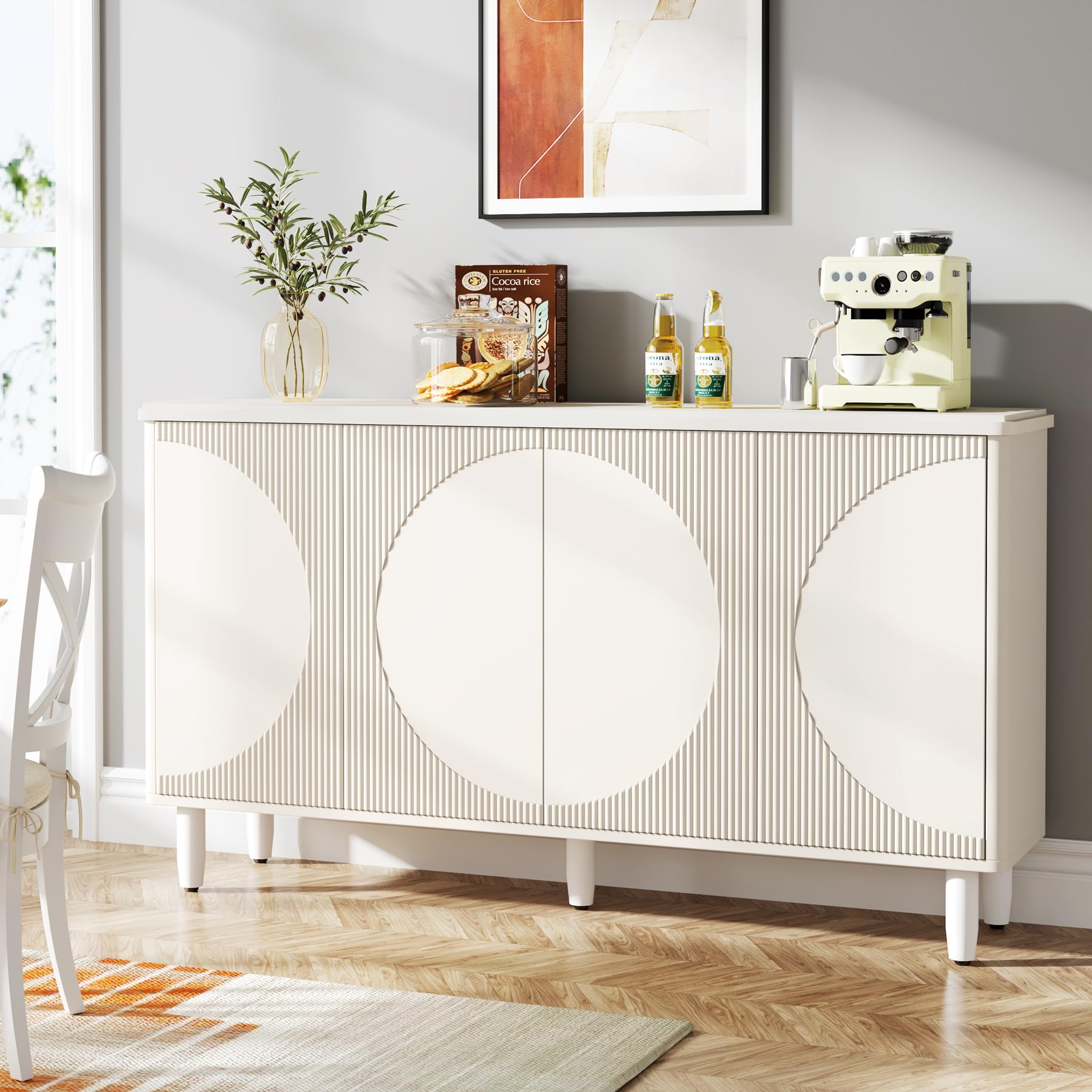 Tribesigns Buffet Cabinet Sideboard with Storage, 59.4-Inch White Storage Cabinet Modern Sideboard Buffet Table with Doors for Living Room Kitchen Dining Room - WoodArtSupply